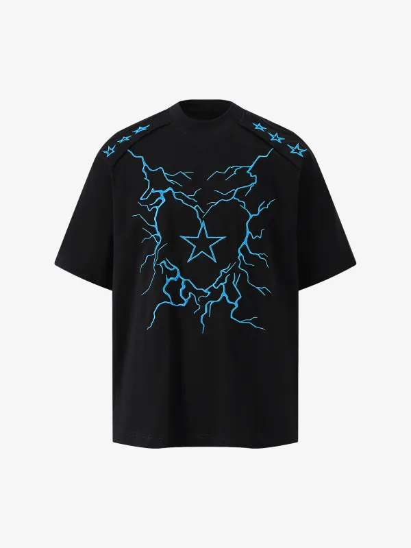 Heavy Embroidery Lightning Heart Print T-shirt sold by Thesupermade