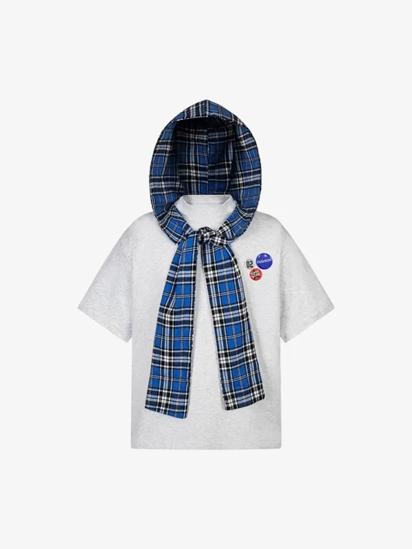 Detachable Badge Hooded Plaid Cape T-shirt sold by Thesupermade