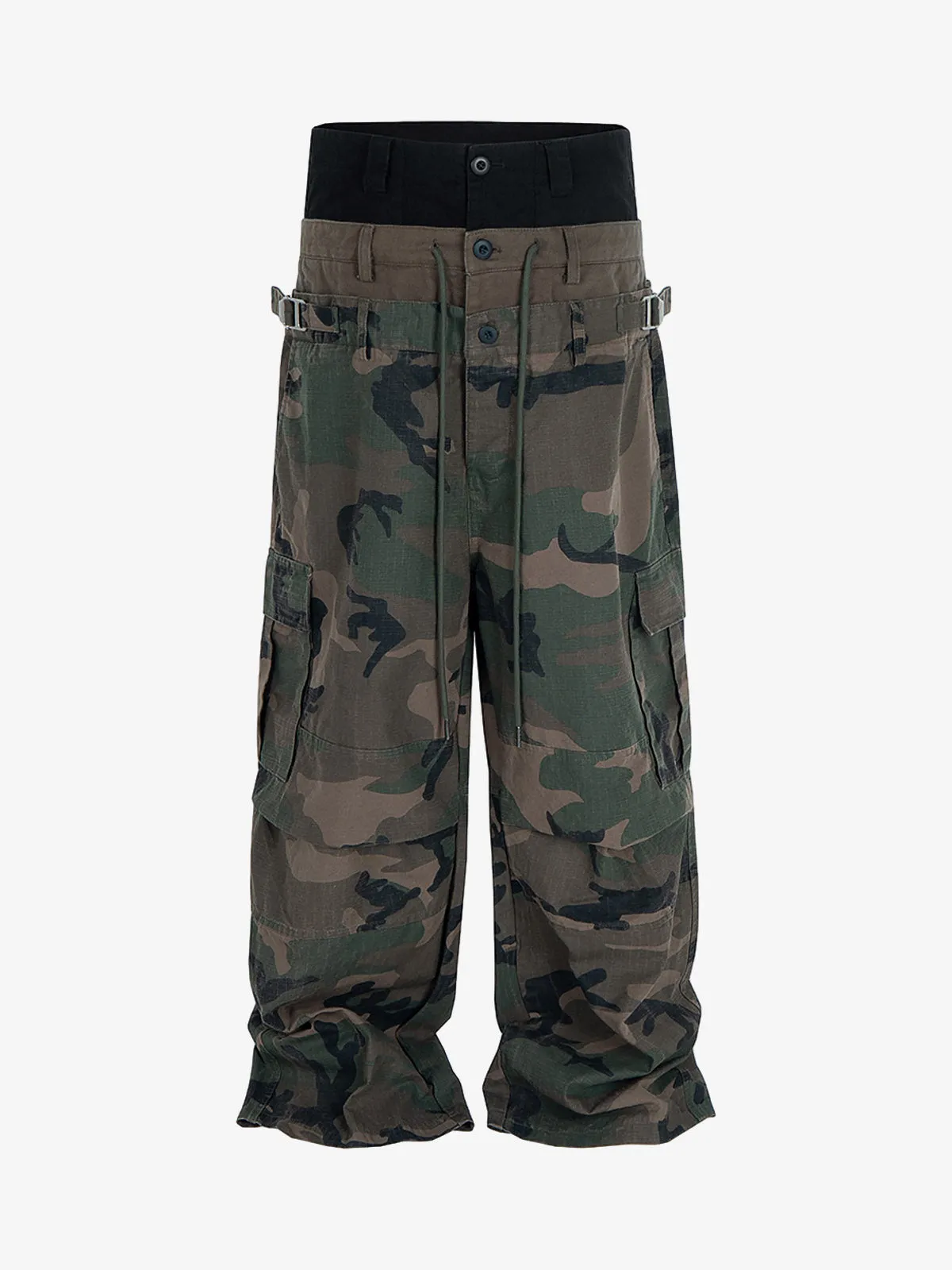 Three-Waist Splicing Camouflage Cargo Buckle Waist Design Overalls sold by Thesupermade