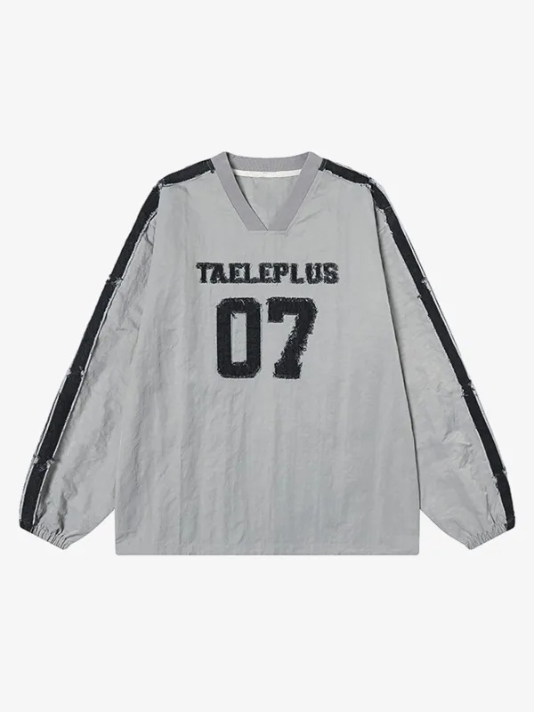 Retro Denim Distressed Patch Number Long-sleeved T-shirt sold by Thesupermade