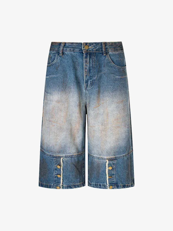 Street Retro Distressed Buttons Raw Edge Dirty Denim Shorts sold by Thesupermade