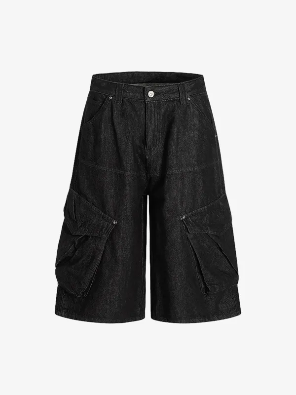 Retro Drape Baggy Straight Workwear Denim Shorts sold by Thesupermade