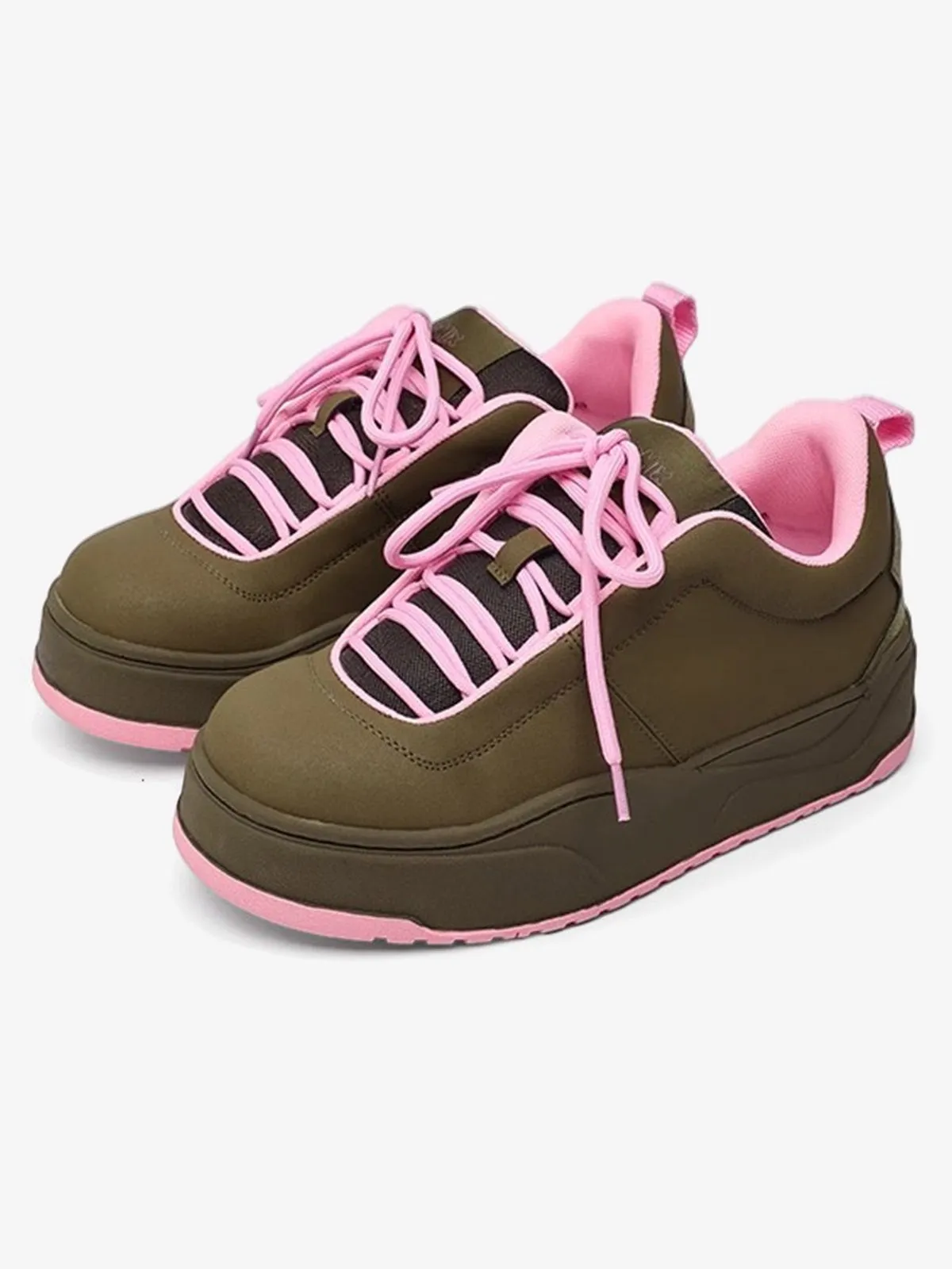 Retro Pink And Brown Thick-soled Casual Sneakers sold by Thesupermade
