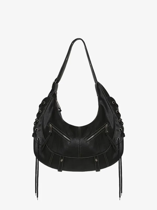 Lace-Up Punk Motorcycle Metal Zipper Tote Bag sold by Thesupermade