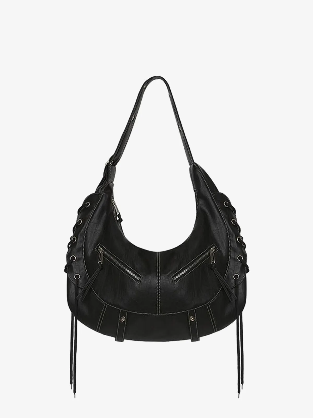 Lace-Up Punk Motorcycle Metal Zipper Tote Bag sold by Thesupermade