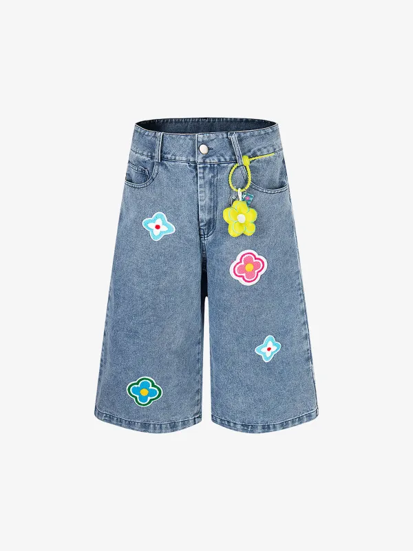 Retro Embroidered Floral Cropped Jort sold by Thesupermade