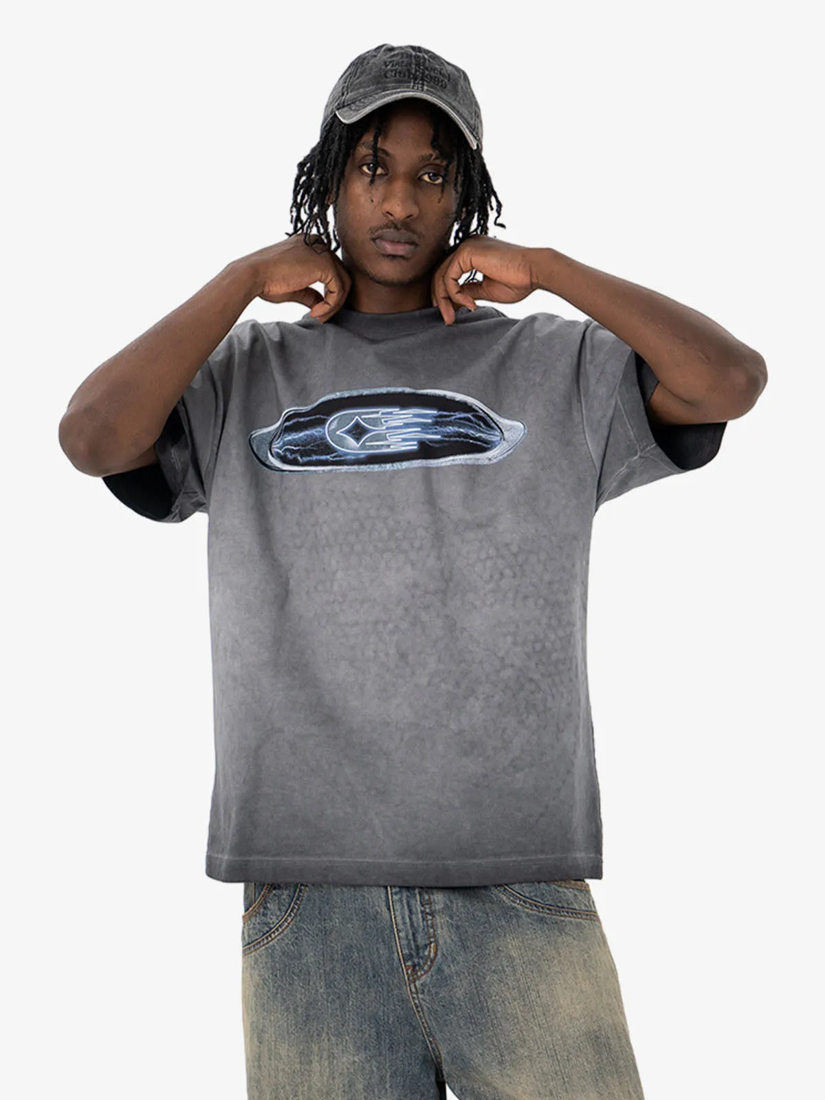 Washed Spray Color Graphic Round Neck T-shirt sold by Thesupermade product image thumbnail 5