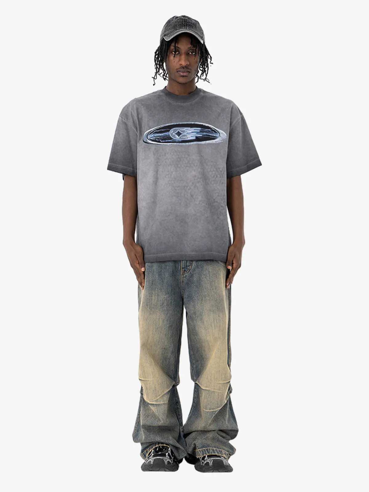 Washed Spray Color Graphic Round Neck T-shirt sold by Thesupermade product image thumbnail 3