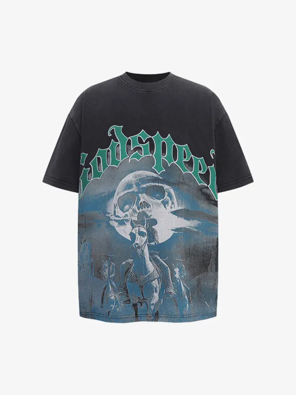 Old Washed Dark Western Cowboy Print T-shirt sold by Thesupermade