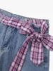 Street Ripped Plaid Bow Jeans sold by Thesupermade