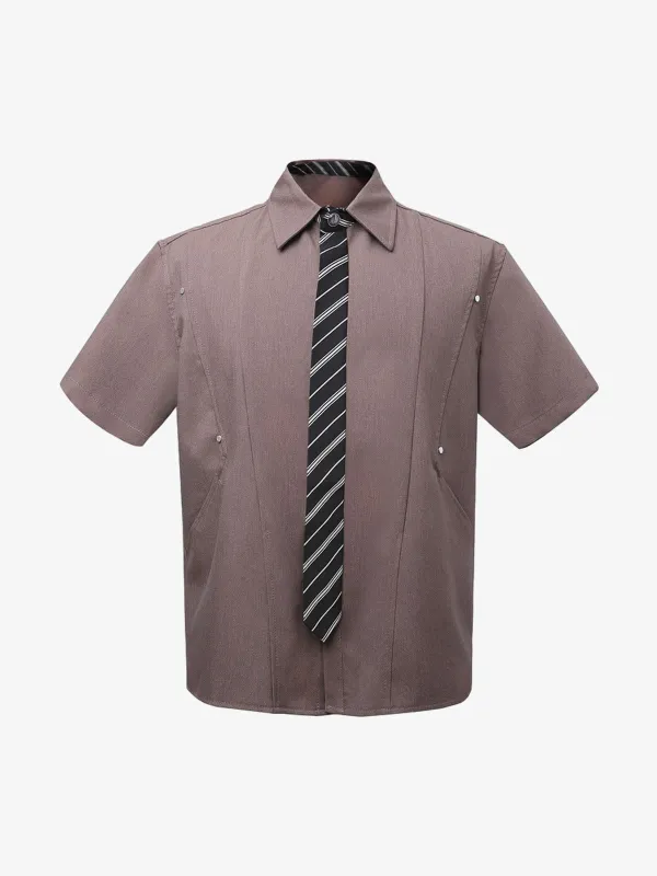 Deconstructed Patchwork Tie Short-sleeved Shirt sold by Thesupermade