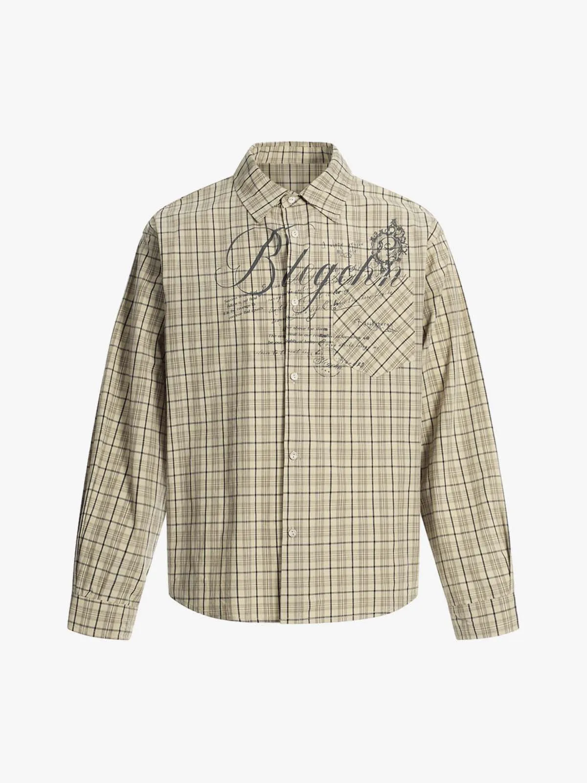 Street Print Lettering Plaid Long-Sleeve Shirt sold by Thesupermade