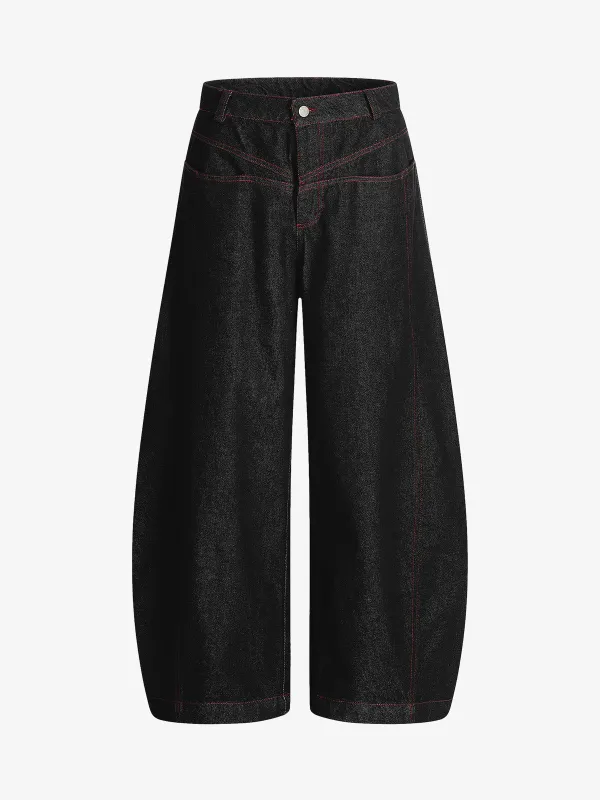 Street Culottes Red Stitching Barrel Jeans sold by Thesupermade