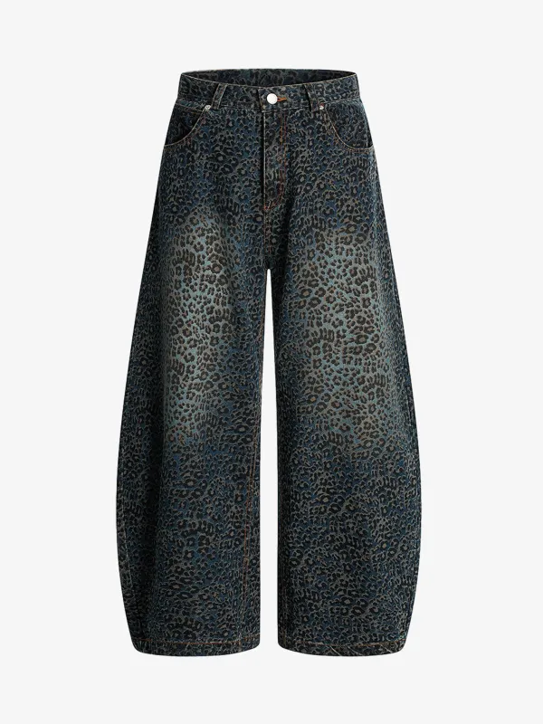 Street Leopard Print Barrel Jeans sold by Thesupermade
