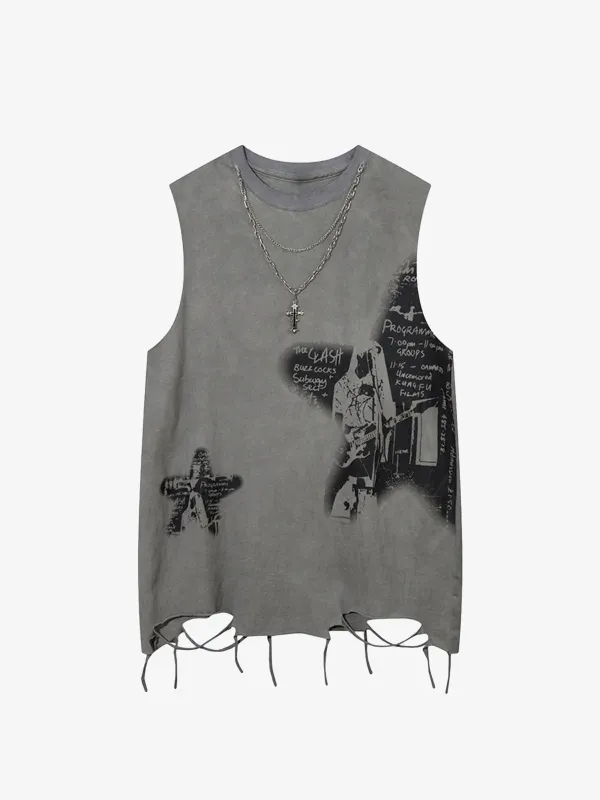 Thesupermade Vintage Necklace Star Print Hip-Hop Tank Top - 2070 sold by Thesupermade