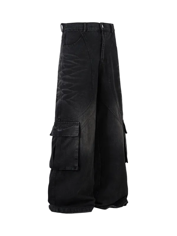 Washed Distressed Multi-Pocket Cargo Jeans sold by Thesupermade