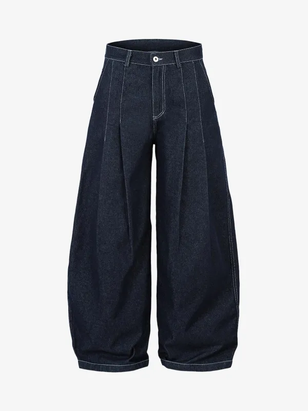 Deconstructed Contrast Stitching Pleated Baggy Barrel Jeans - 2343 sold by Thesupermade