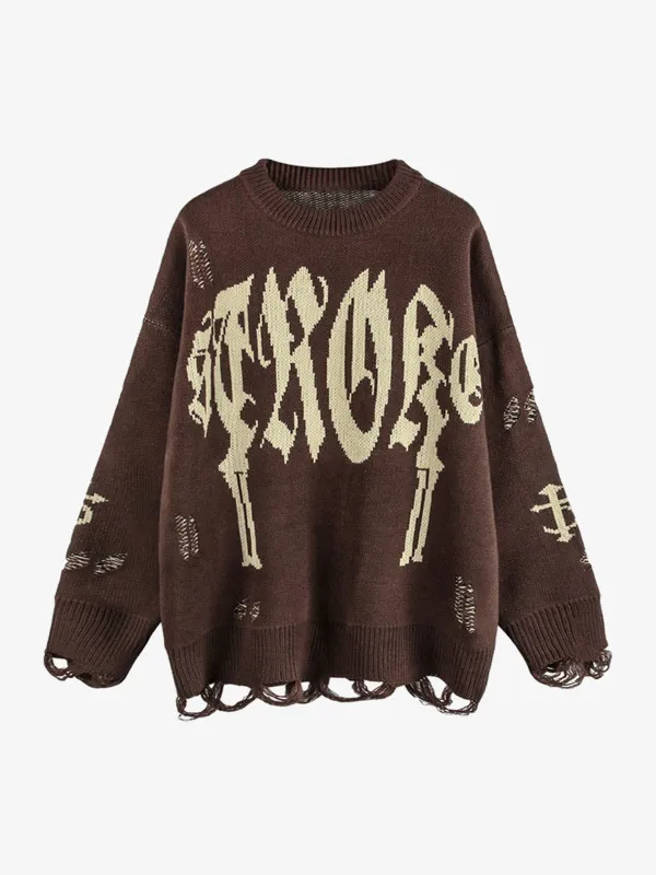 High Street Letter Jacquard Ripped Tassel Sweater sold by Thesupermade