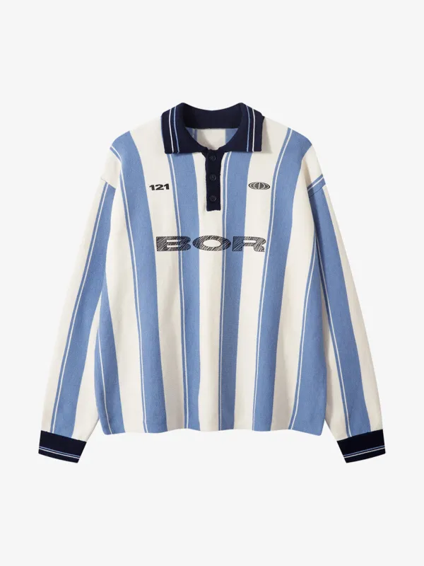 Retro Striped Polo Collar Sports Jersey Knit Sweater sold by Thesupermade