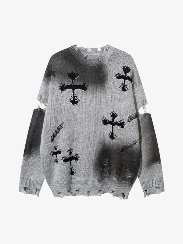 Vintage Spray-Painted Cross Hole Knit Sweater sold by Thesupermade
