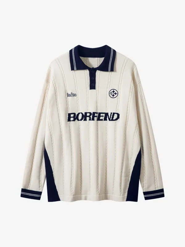 Retro College Polo Collar Knit Sweater sold by Thesupermade