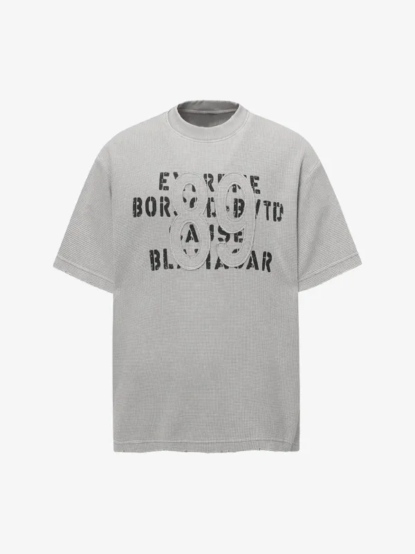 Washed Distressed Waffle Letter Print T-shirt sold by Thesupermade