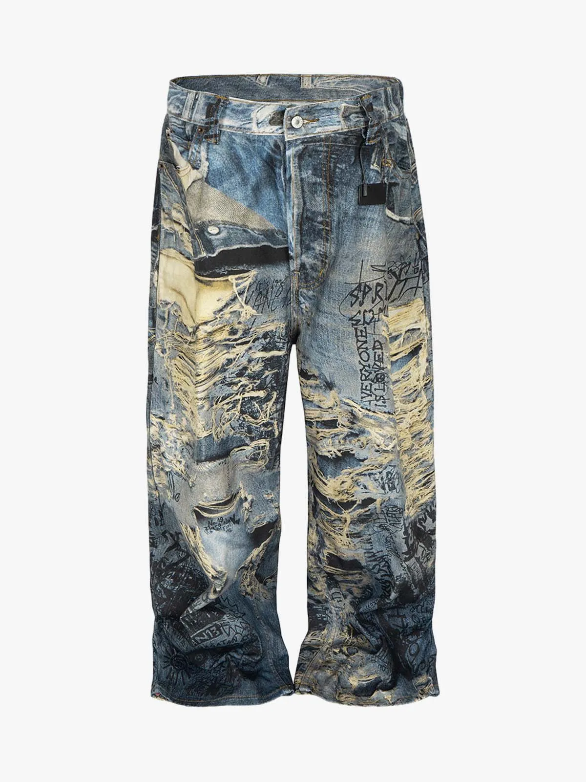 Ripped Holes Torn Optical Printed Jeans sold by Thesupermade