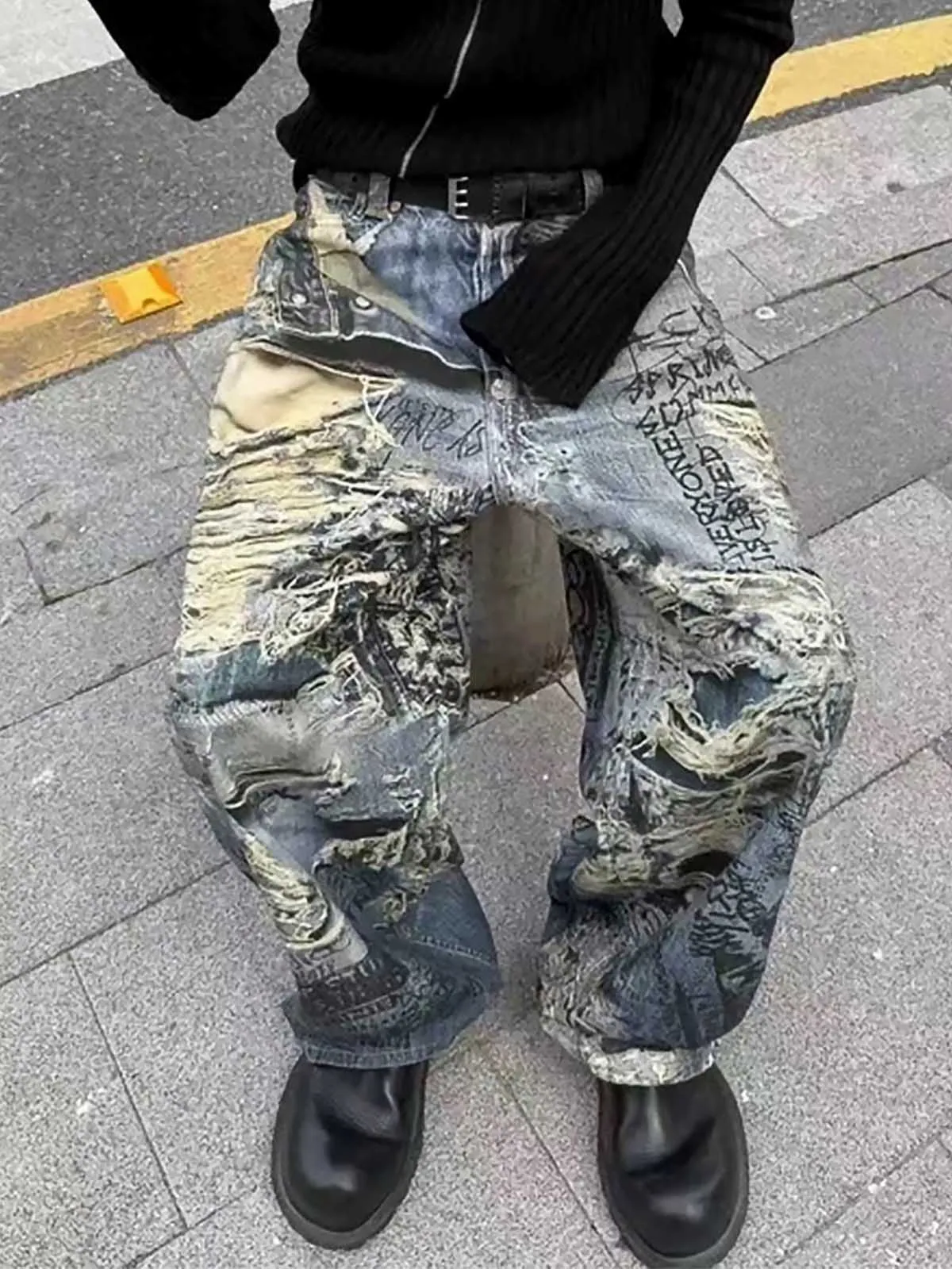 Ripped Holes Torn Optical Printed Jeans sold by Thesupermade product image thumbnail 5