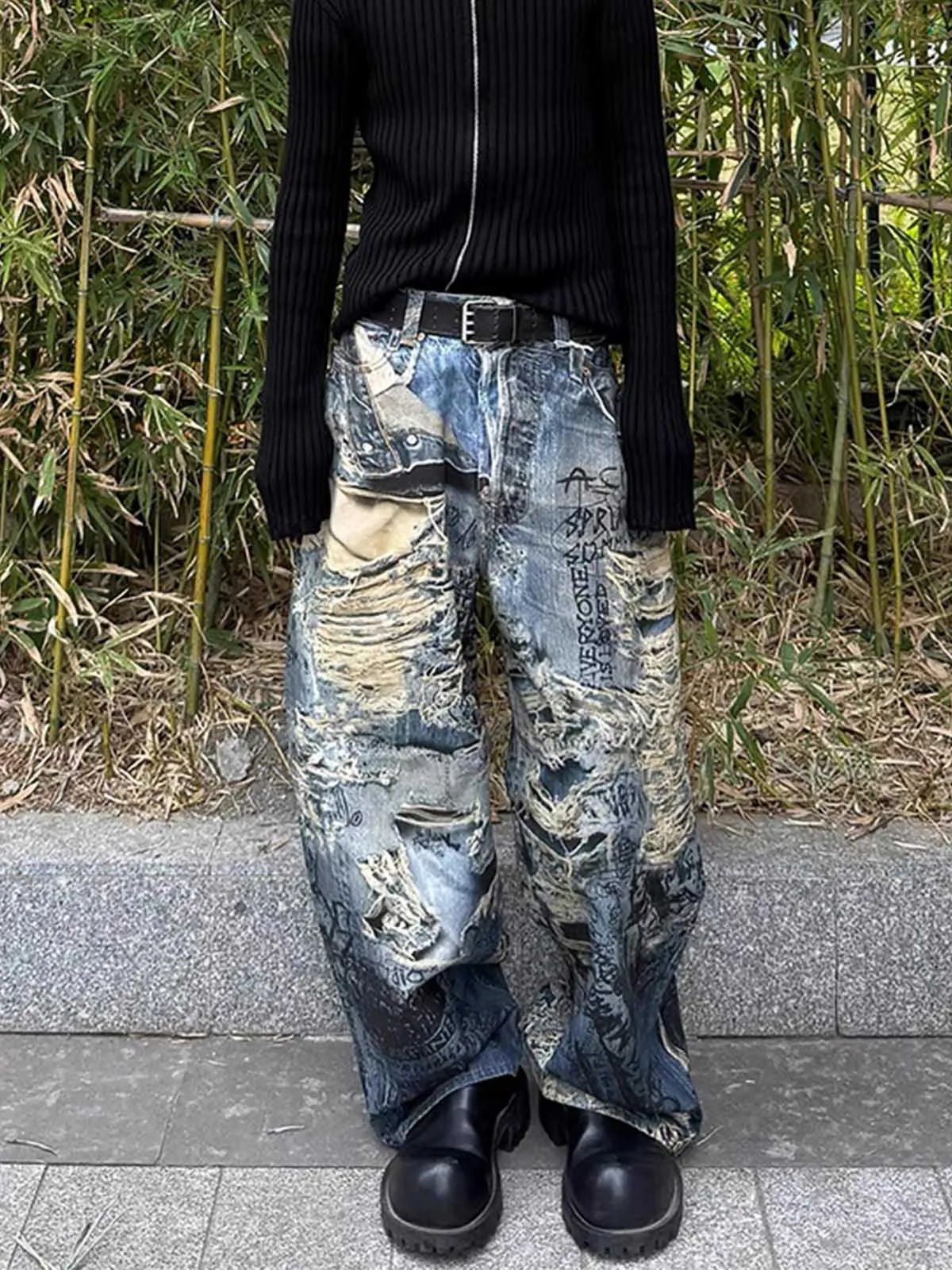 Ripped Holes Torn Optical Printed Jeans sold by Thesupermade product image thumbnail 3