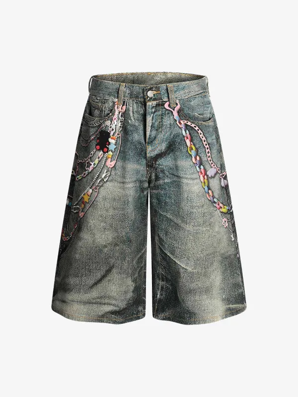 Vintage Printed Washed Denim Shorts sold by Thesupermade