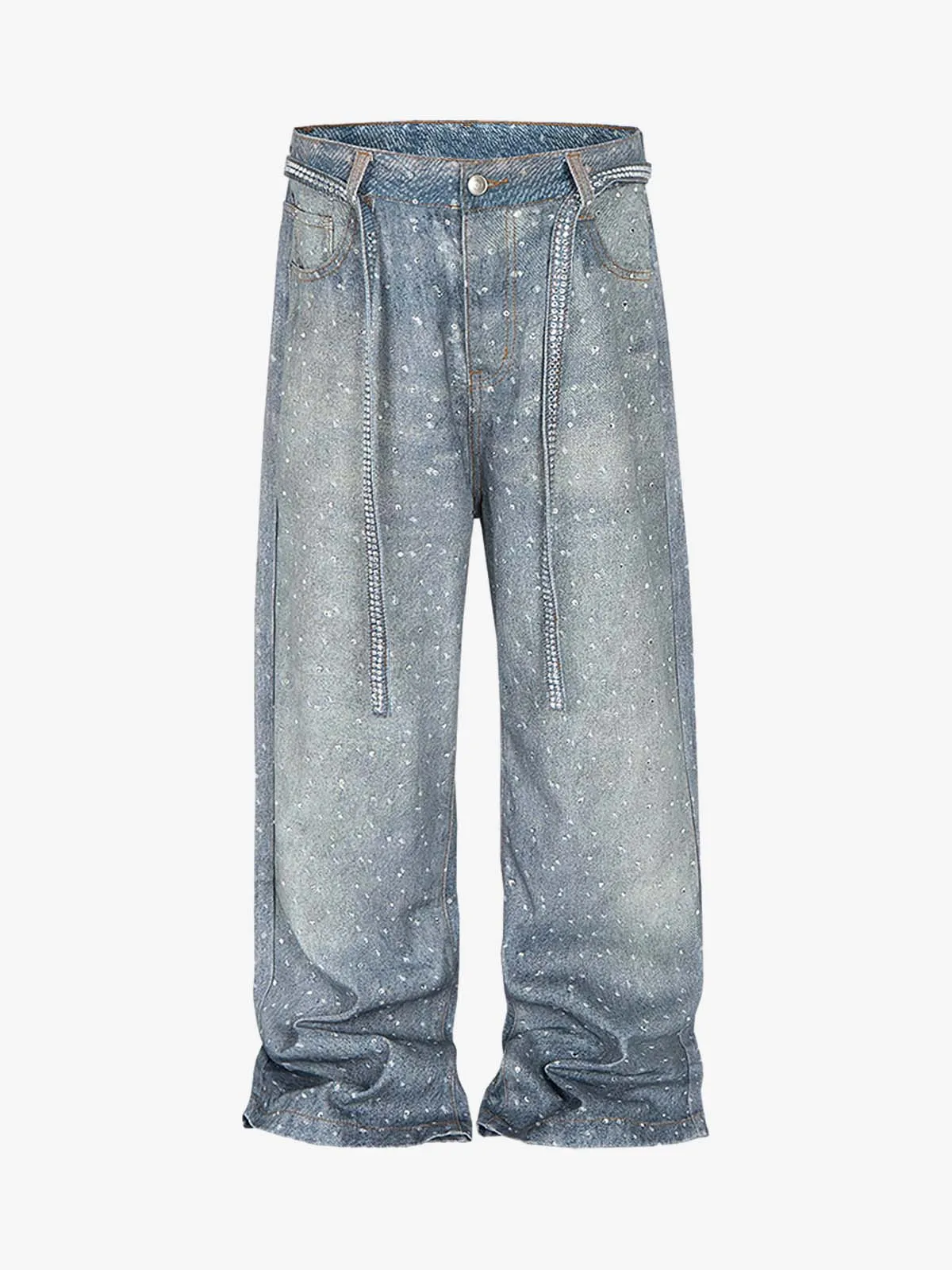 Denim Distressed Belt Diamond Decorated Jeans sold by Thesupermade product image thumbnail 3