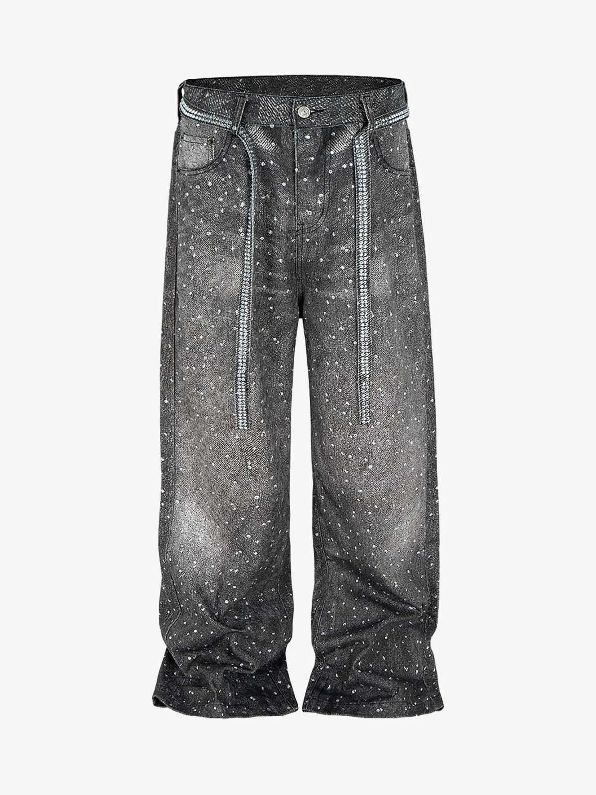 Denim Distressed Belt Diamond Decorated Jeans sold by Thesupermade