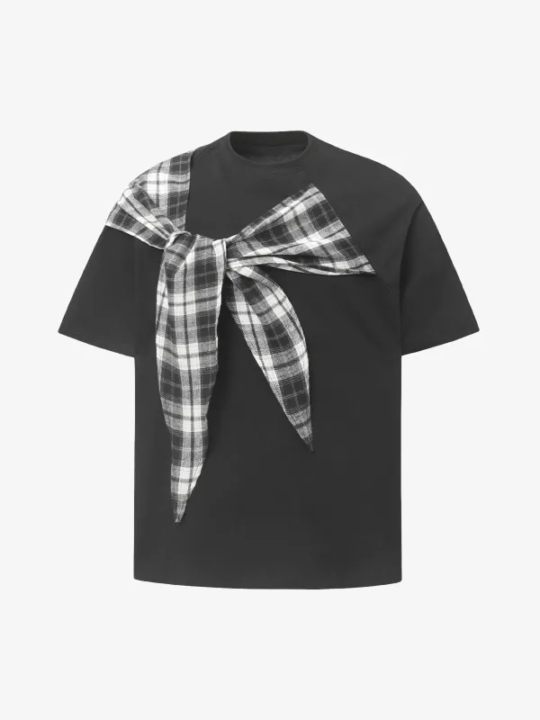 Plaid Scarf Crew Neck T-Shirt sold by Thesupermade