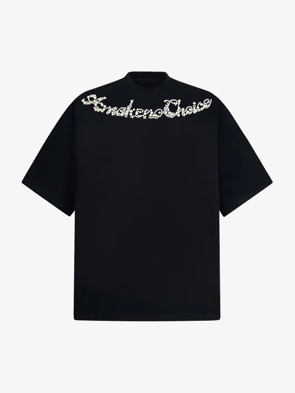 Retro Embroidery Beaded Letter Print T-shirt sold by Thesupermade