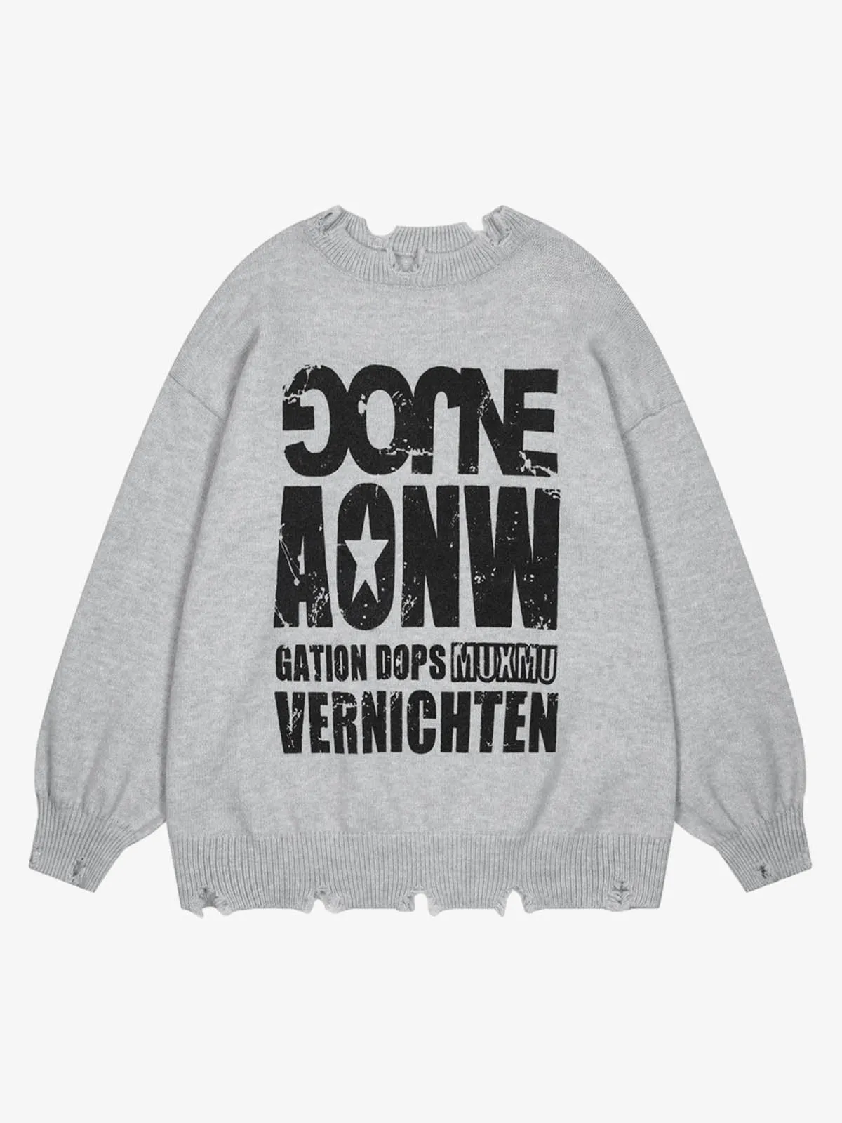 Letter Print Ripped Crew Neck Sweater sold by Thesupermade product image thumbnail 2