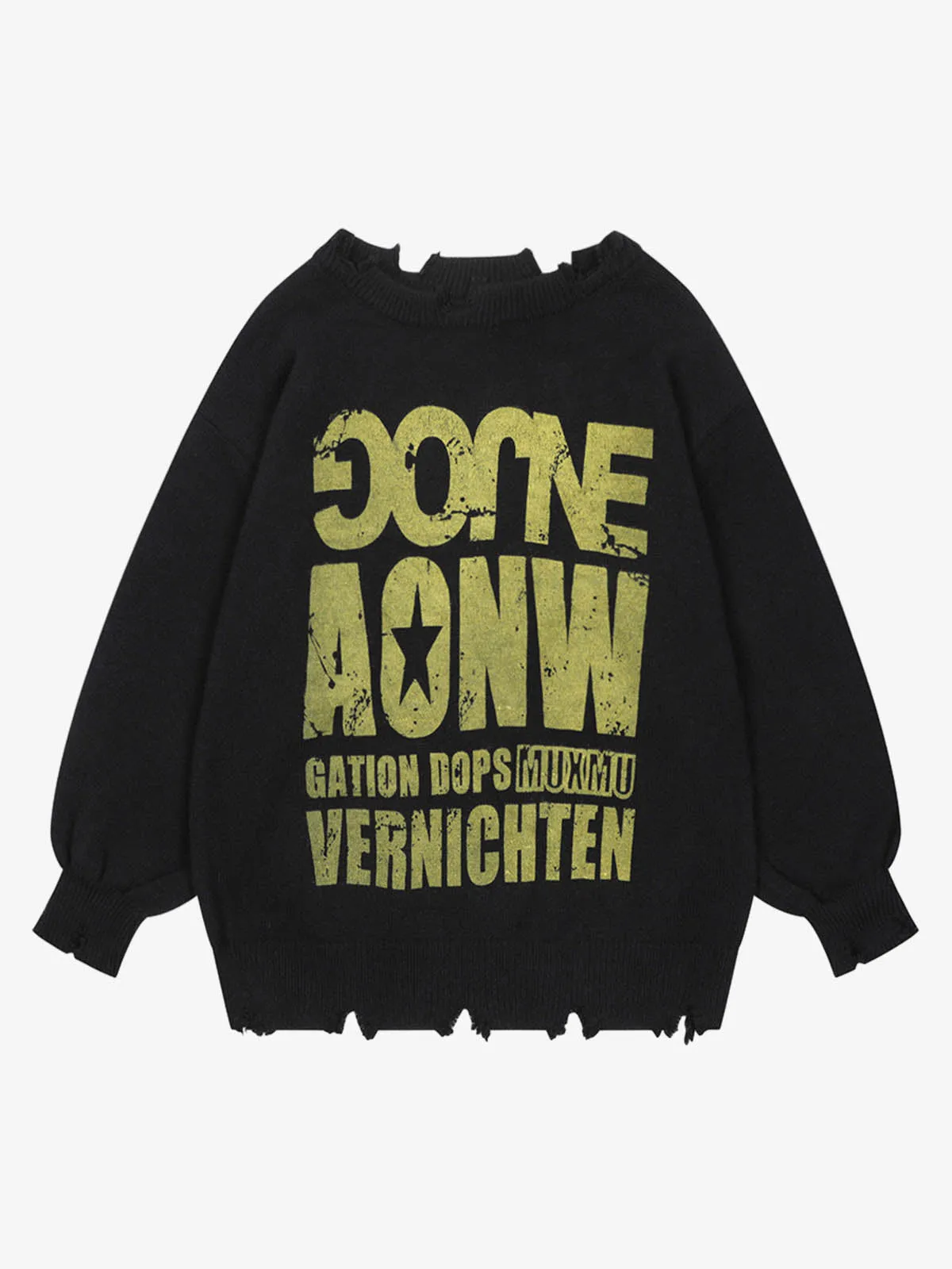 Letter Print Ripped Crew Neck Sweater sold by Thesupermade