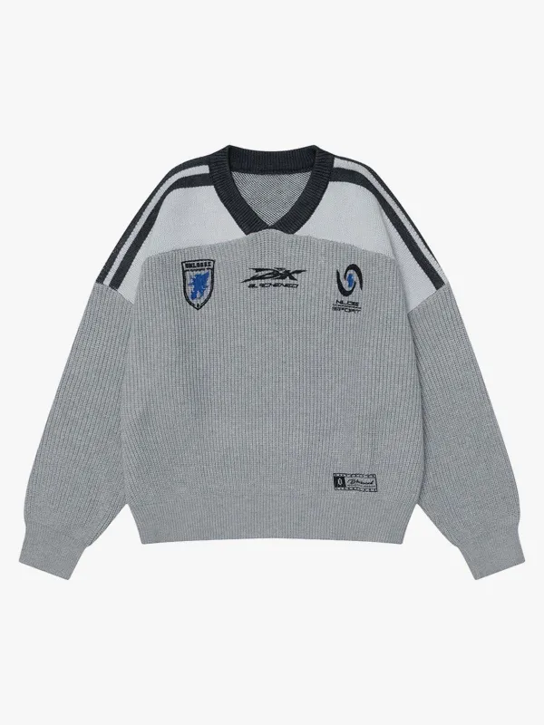 Street Color Block V-neck Sweater sold by Thesupermade