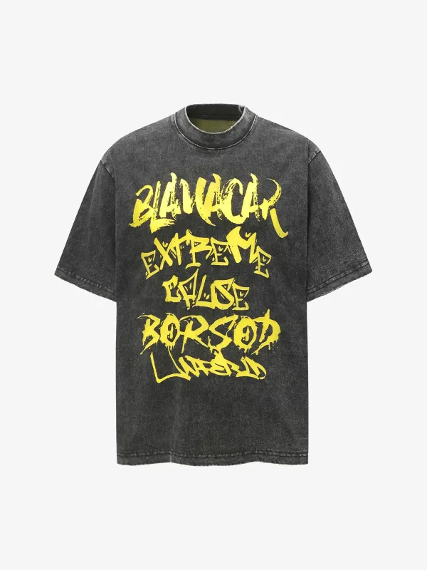 Washed Distressed Letter Print T-shirt sold by Thesupermade