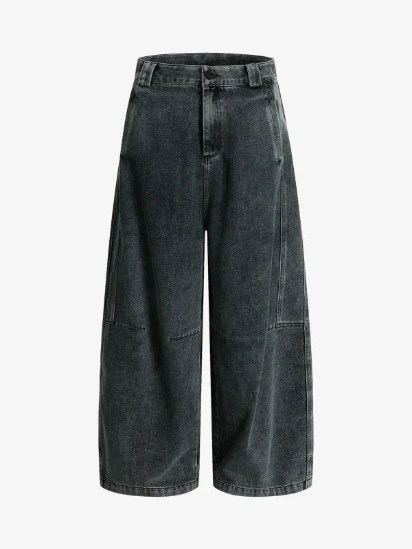 Washed Dirty Dyed Pleated  Barrel Jeans sold by Thesupermade