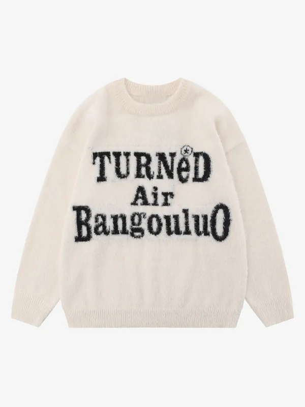 Letter Embroidery Round Neck Casual Sweater sold by Thesupermade