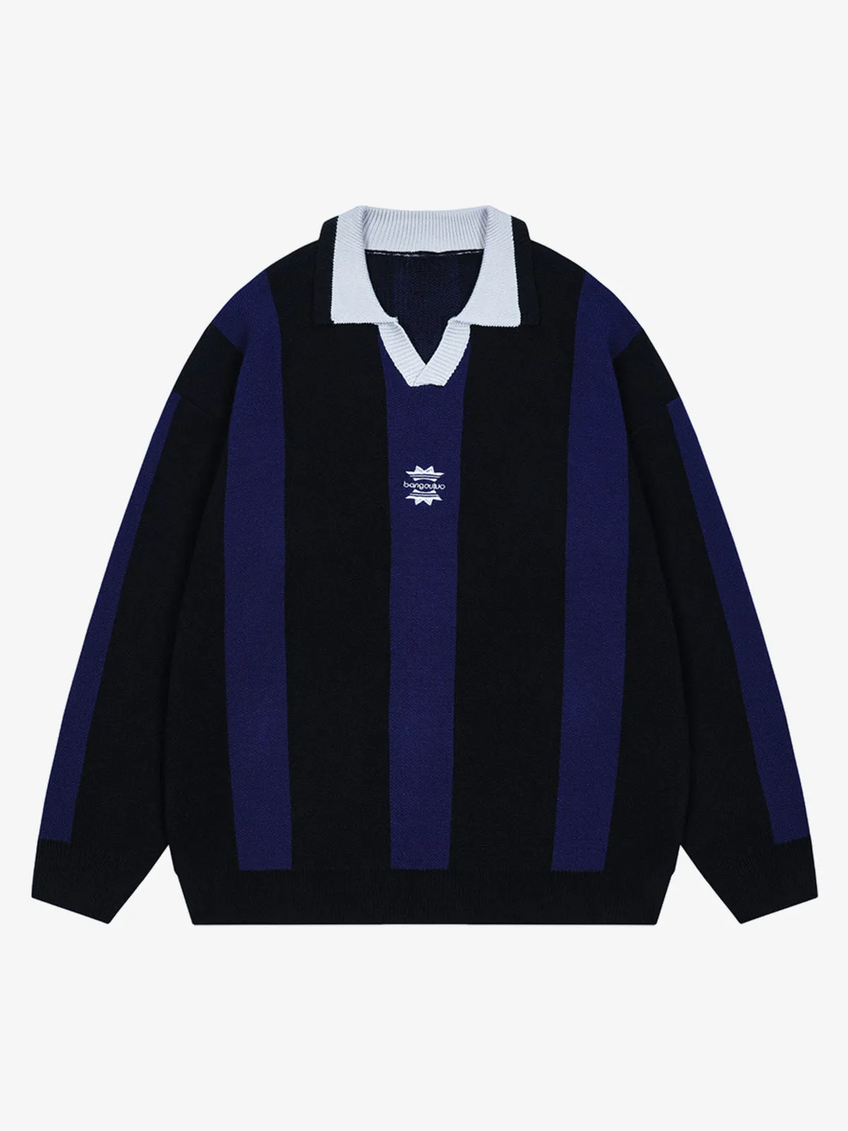 Vertical Striped Colorblock Lapel Sweater sold by Thesupermade product image thumbnail 2