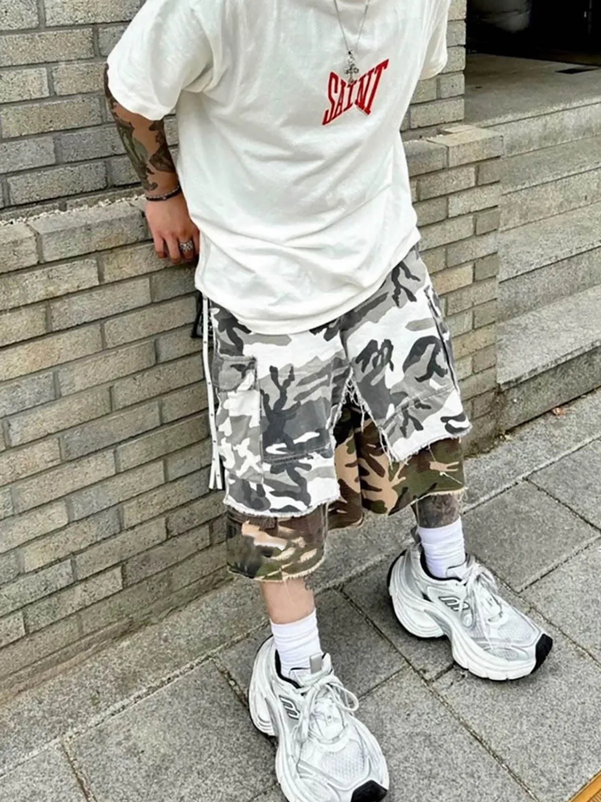 Retro Faux Two-Piece Whisker Camouflage Jorts - 2386 sold by Thesupermade product image thumbnail 5