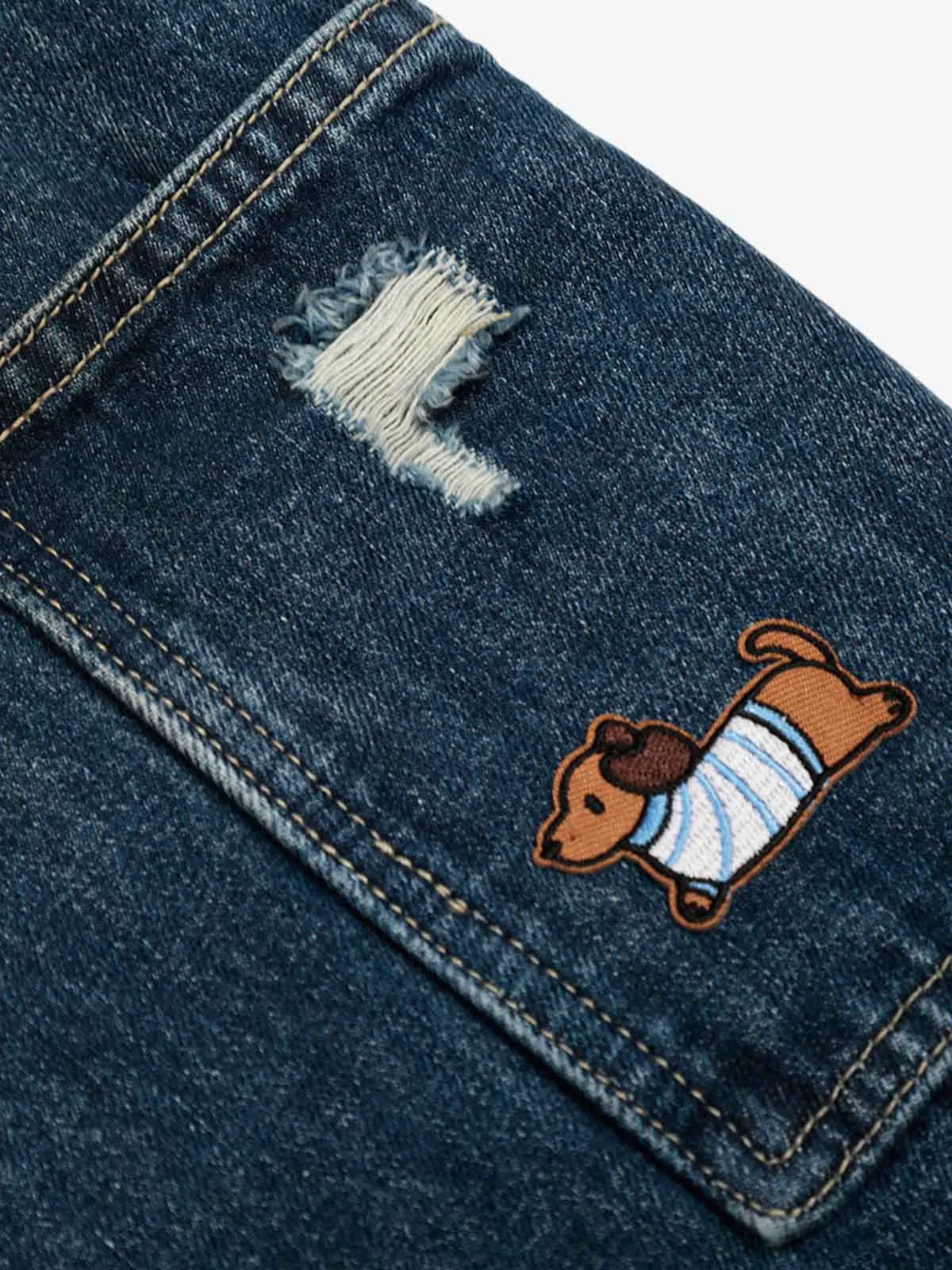 Washed Distressed Pocket Embroidered Shorts sold by Thesupermade product image thumbnail 5