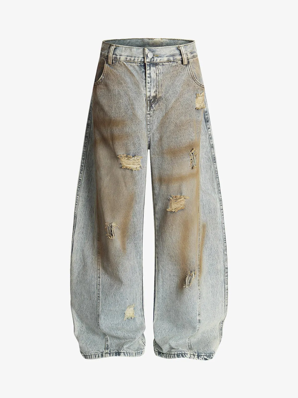High Street Retro Dirty Dyed Washed Scimitar Jeans sold by Thesupermade