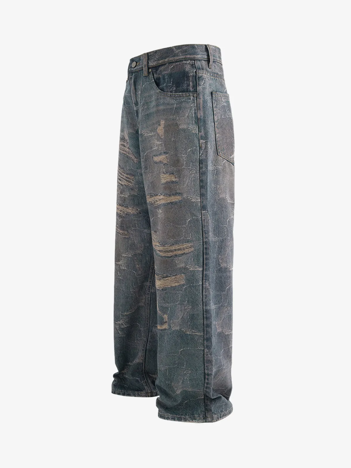 Washed Ripple 3D Print Loose Wide-Leg Jeans sold by Thesupermade product image thumbnail 2