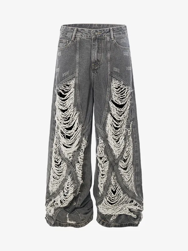 Ripped Beggar High Street Design Jeans sold by Thesupermade