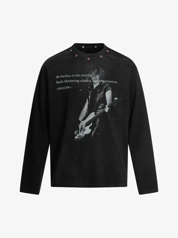American Retro Rivet Design Street Hip-hop Long Sleeves T-shirt sold by Thesupermade