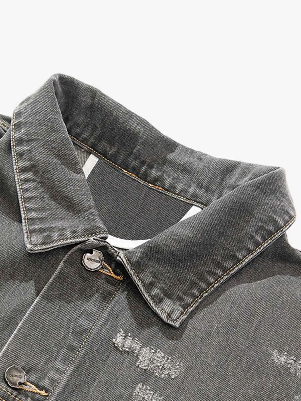 Retro Washed Distressed Denim Jacket sold by Thesupermade product image thumbnail 5
