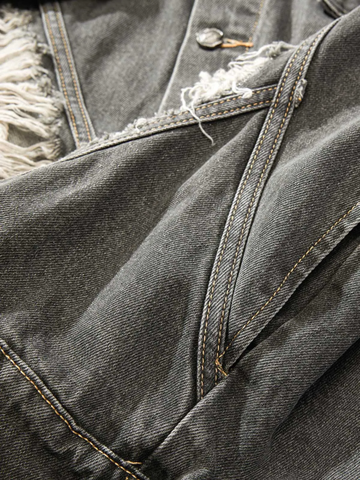 Retro Washed Distressed Denim Jacket sold by Thesupermade product image thumbnail 4