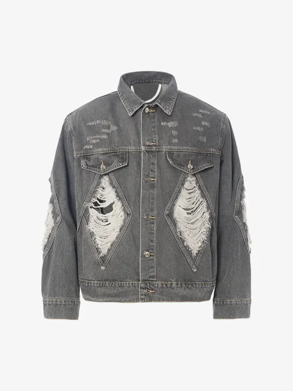 Retro Washed Distressed Denim Jacket sold by Thesupermade
